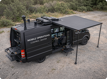 Mobile operations center deployed with canopy