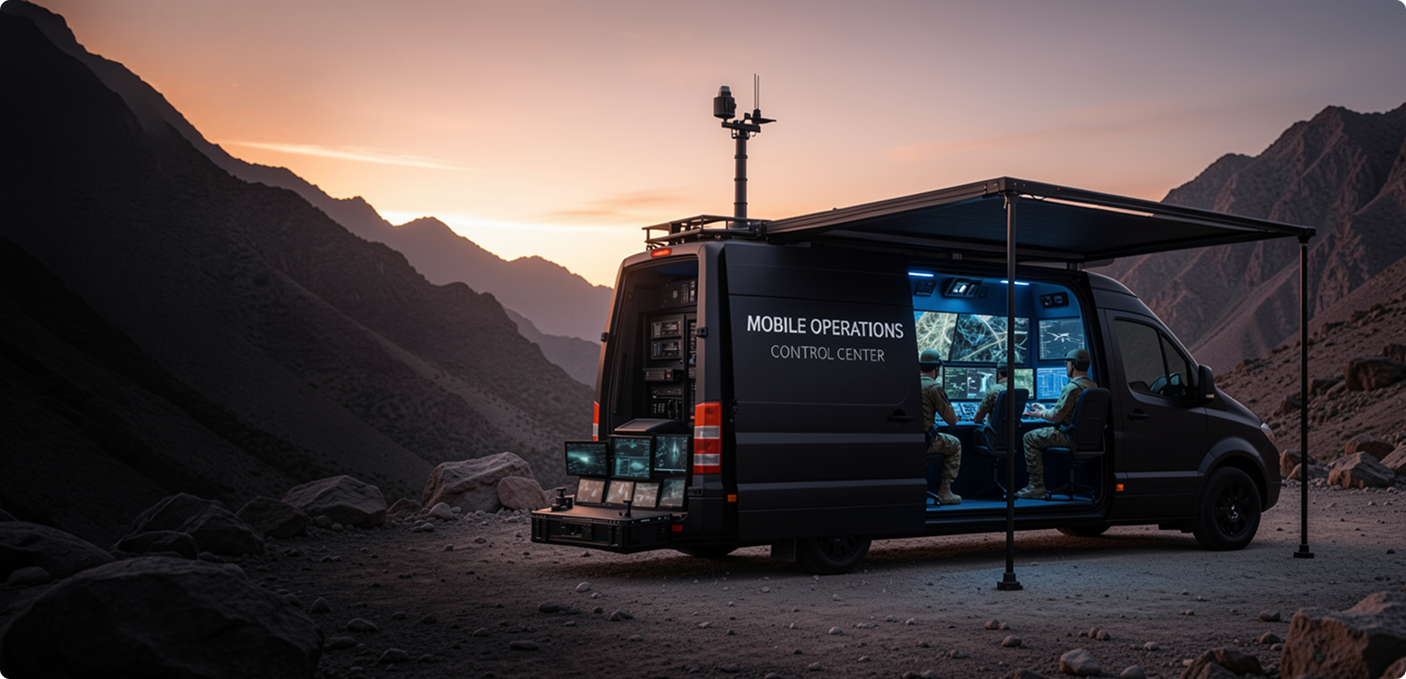 UQSD-MOC30 mobile command center deployed in mountain terrain